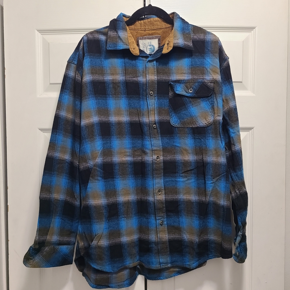 Gioberti Flannel Shirt Mens XL Blue and‎ Black Plaid Casual